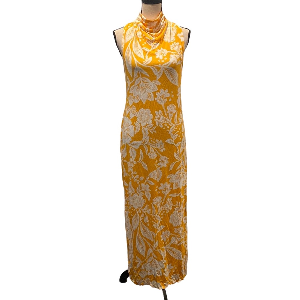 NWT Free People High Neckline Yellow Floral Maxi Dress Size M
